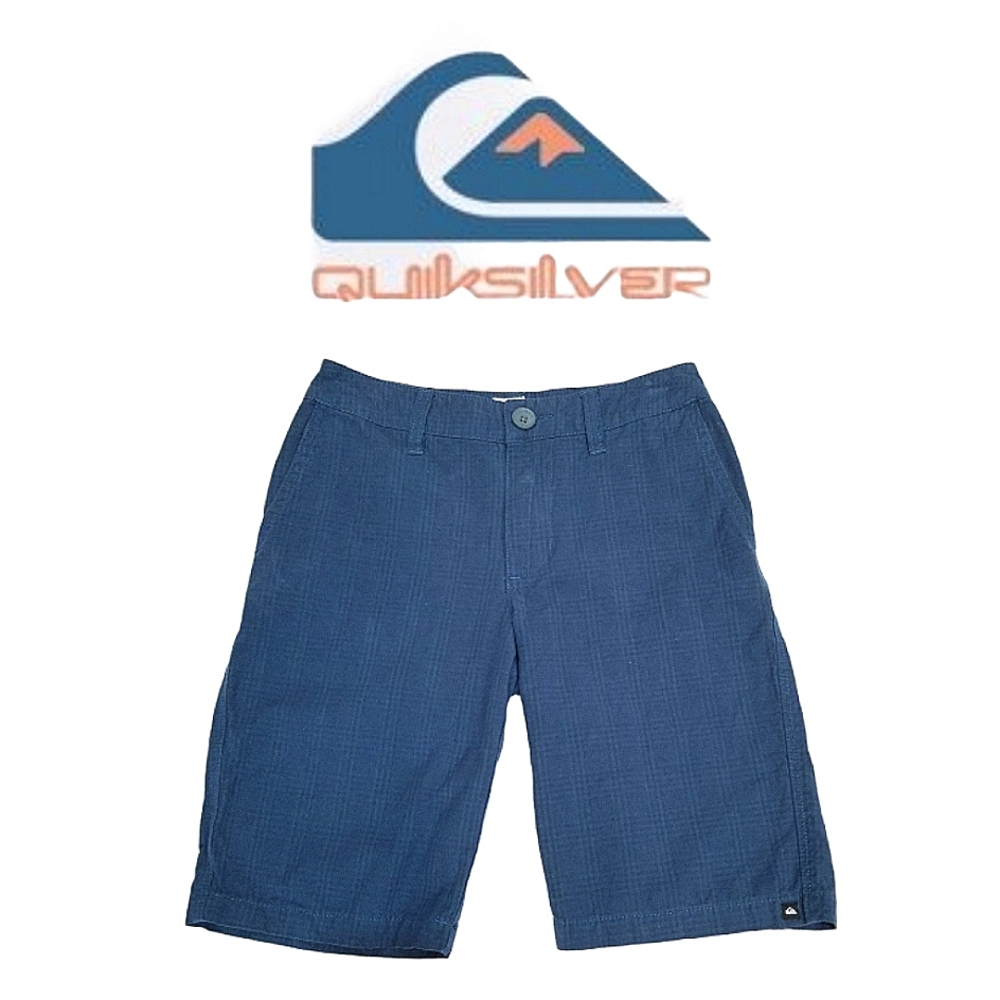Quiksilver Flat Front Shorts Navy Blue Check 100% Cotton Sz 24 Sport